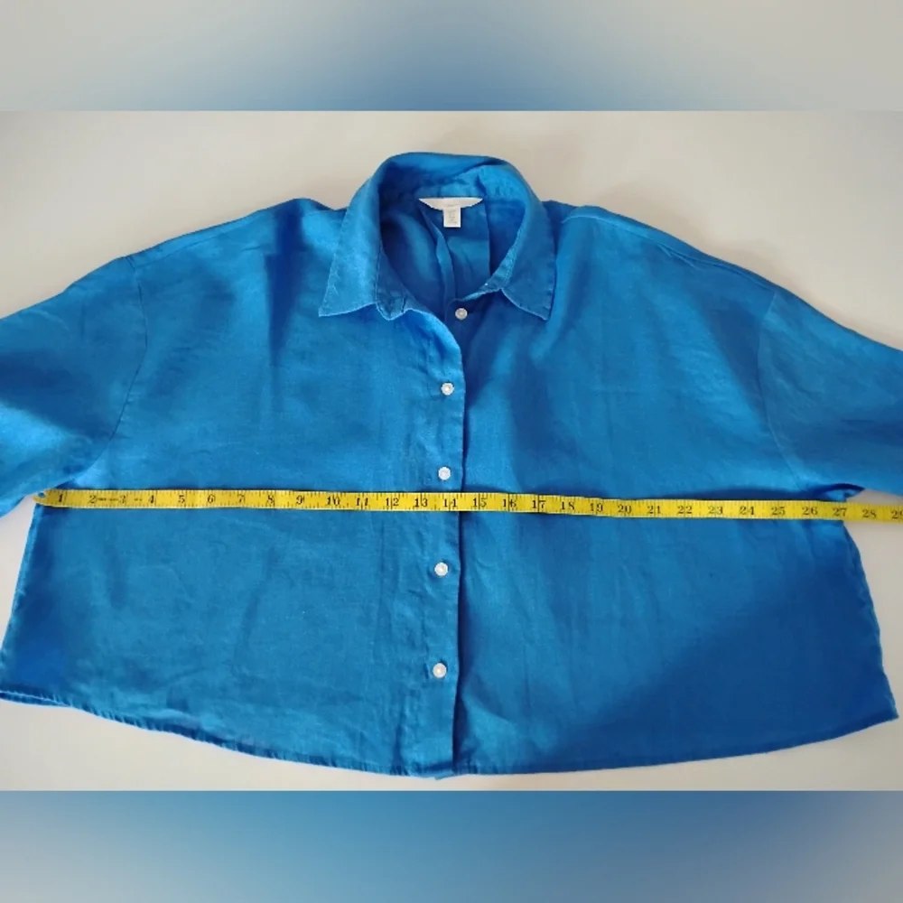 H&M Linen Oversized Swing Style Button Down Shirt Royal Blue Minimalist Size Med - Picture 12 of 14